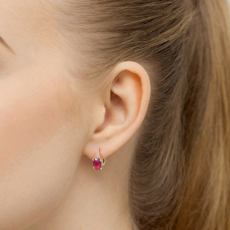 Cercei Aur 14K cu Rubin 1.00 ct si Diamante Naturale 0.05 ct, imaginea 2 din 6