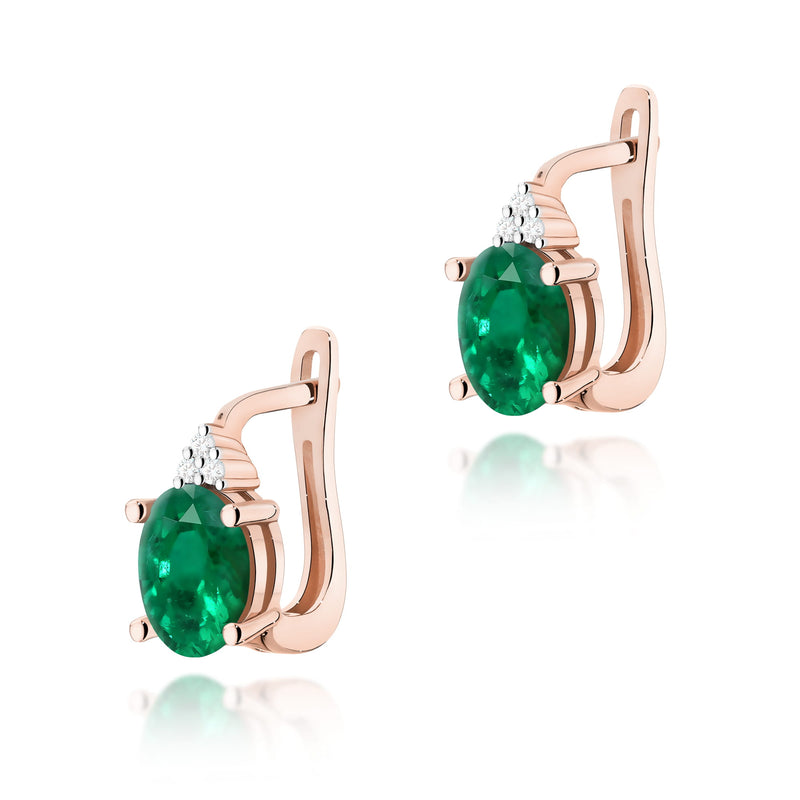 Cercei Aur 14K cu Smarald 0.80 ct si Diamante Naturale 0.05 ct, imaginea 5 din 6