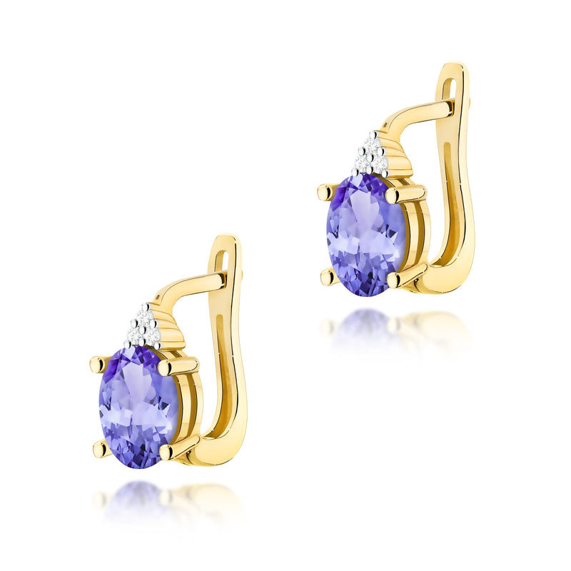 Cercei Aur 14K cu Tanzanit 0.70 ct si Diamante Naturale 0.05 ct — Aur galben