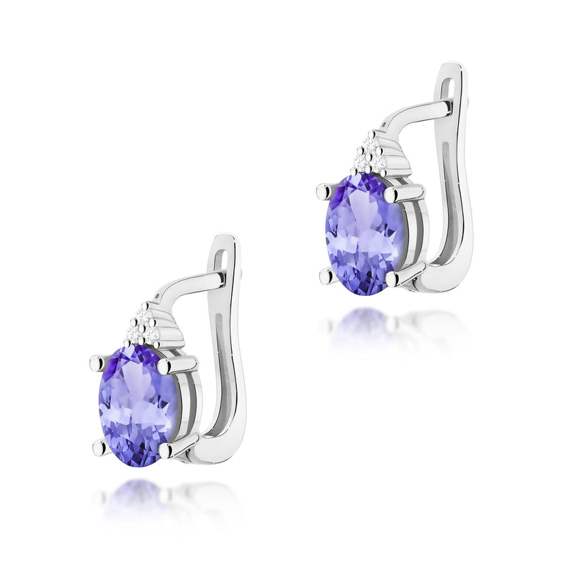 Cercei Aur 14K cu Tanzanit 0.70 ct si Diamante Naturale 0.05 ct, imaginea 3 din 6