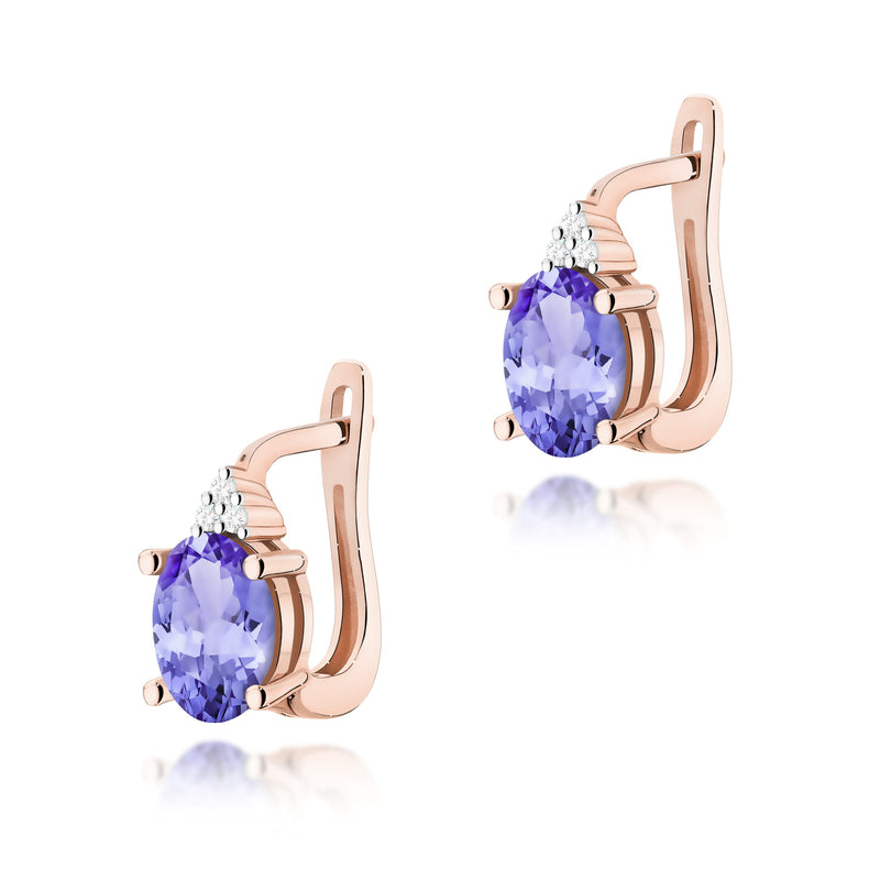 Cercei Aur 14K cu Tanzanit 0.70 ct si Diamante Naturale 0.05 ct, imaginea 5 din 6