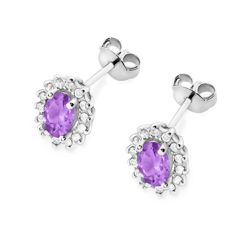 Cercei Aur 14K cu Ametist 0.40 ct si Diamante Naturale 0.24 ct, imaginea 5 din 9