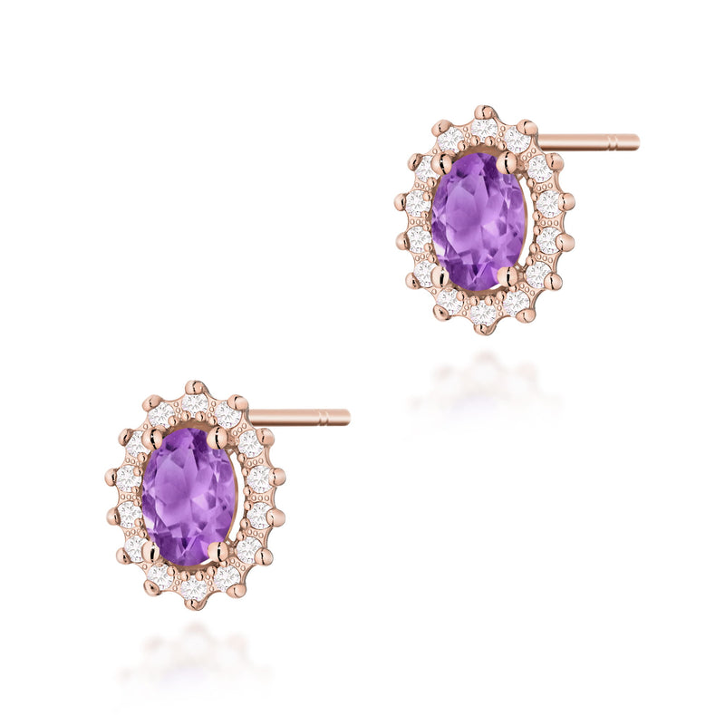 Cercei Aur 14K cu Ametist 0.40 ct si Diamante Naturale 0.24 ct, imaginea 7 din 9