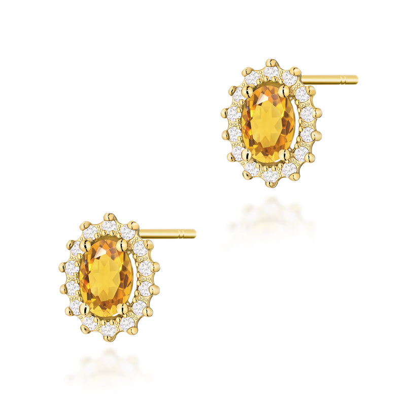 Cercei Aur 14K cu Citrin 0.60 ct si Diamante Naturale 0.24 ct — Aur galben