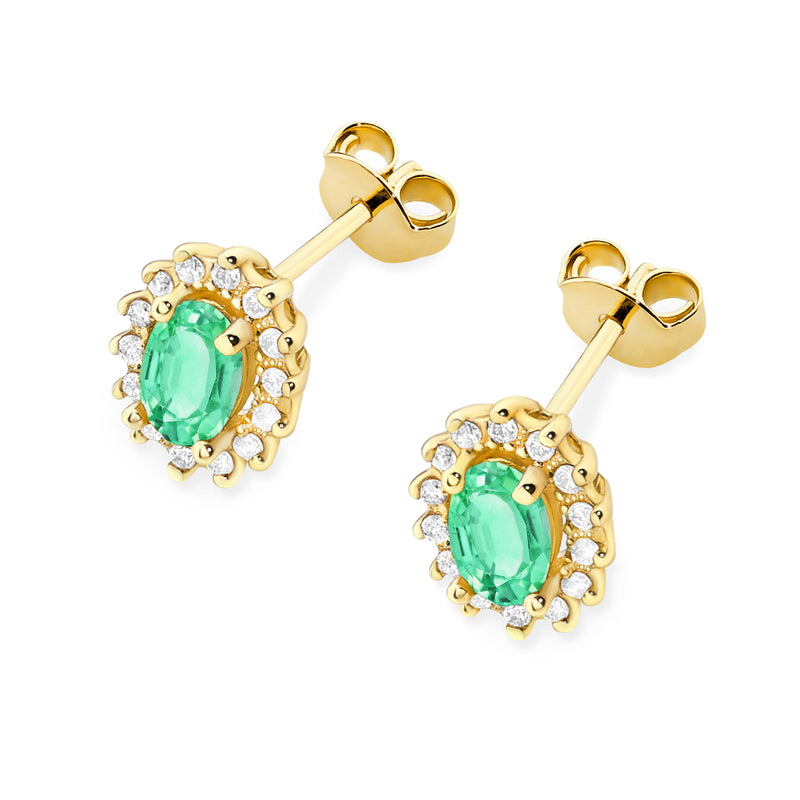 Cercei Aur 14K cu Smarald 0.40 ct si Diamante Naturale 0.24 ct, imaginea 2 din 9