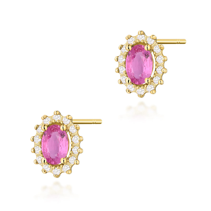 Cercei Aur 14K cu Pink Sapphire 0.50 ct si Diamante Naturale 0.24 ct — Aur galben