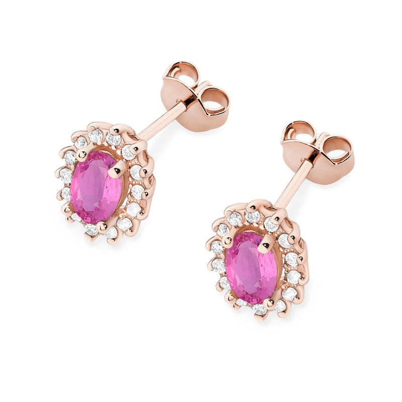 Cercei Aur 14K cu Pink Sapphire 0.50 ct si Diamante Naturale 0.24 ct, imaginea 8 din 9