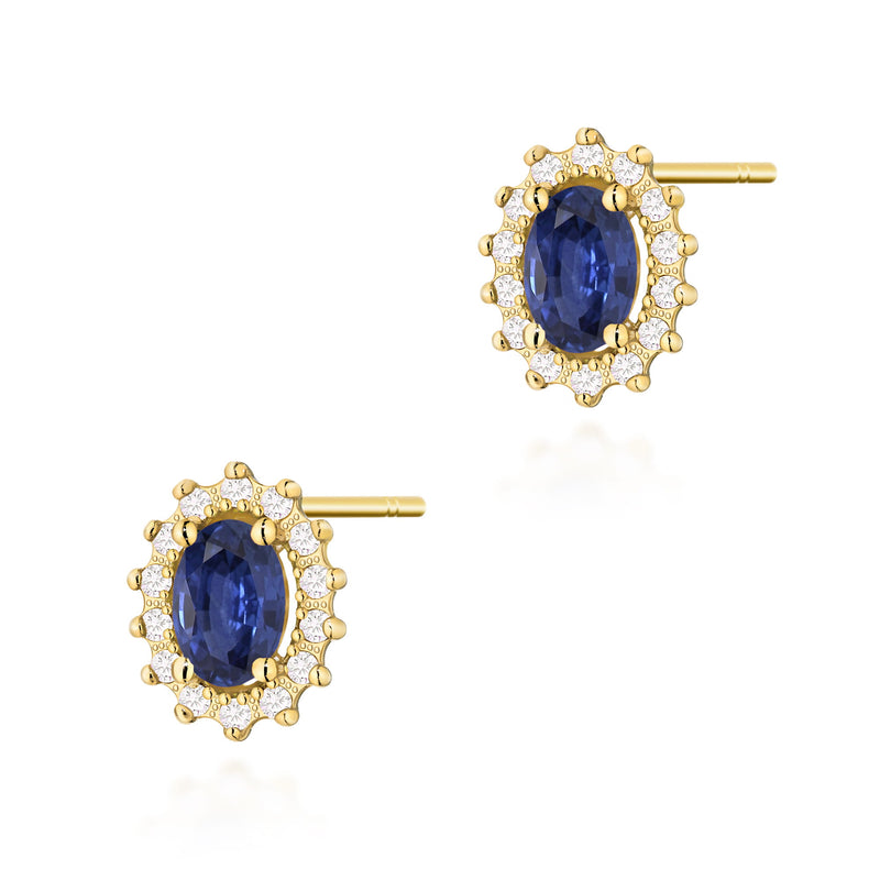 Cercei Aur 14K cu Safir 0.70 ct si Diamante Naturale 0.24 ct — Aur galben