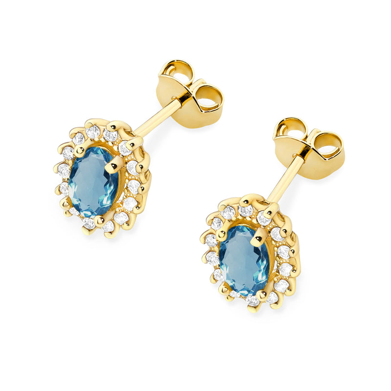 Cercei Aur 14K cu Topaz London Blue 0.50 ct si Diamante Naturale 0.24 ct, imaginea 2 din 9