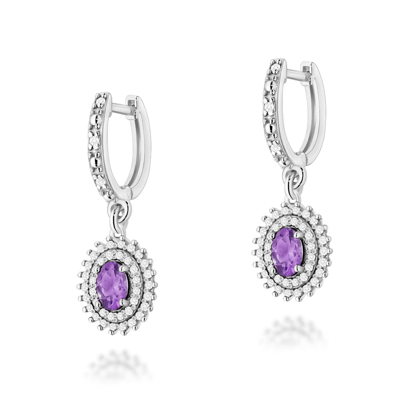 Cercei Aur 14K cu Ametist 0.40 ct si Diamante Naturale 0.44 ct, imaginea 3 din 6