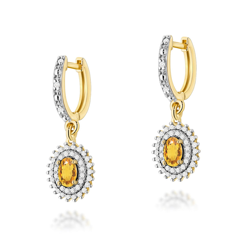 Cercei Aur 14K cu Citrin 0.60 ct si Diamante Naturale 0.44 ct — Aur galben