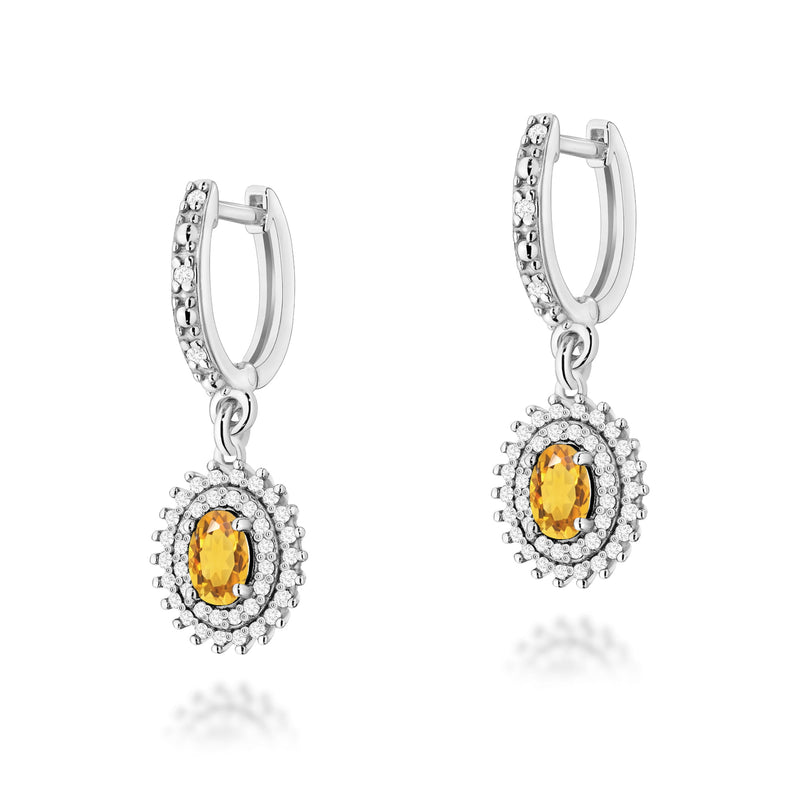 Cercei Aur 14K cu Citrin 0.60 ct si Diamante Naturale 0.44 ct, imaginea 3 din 6