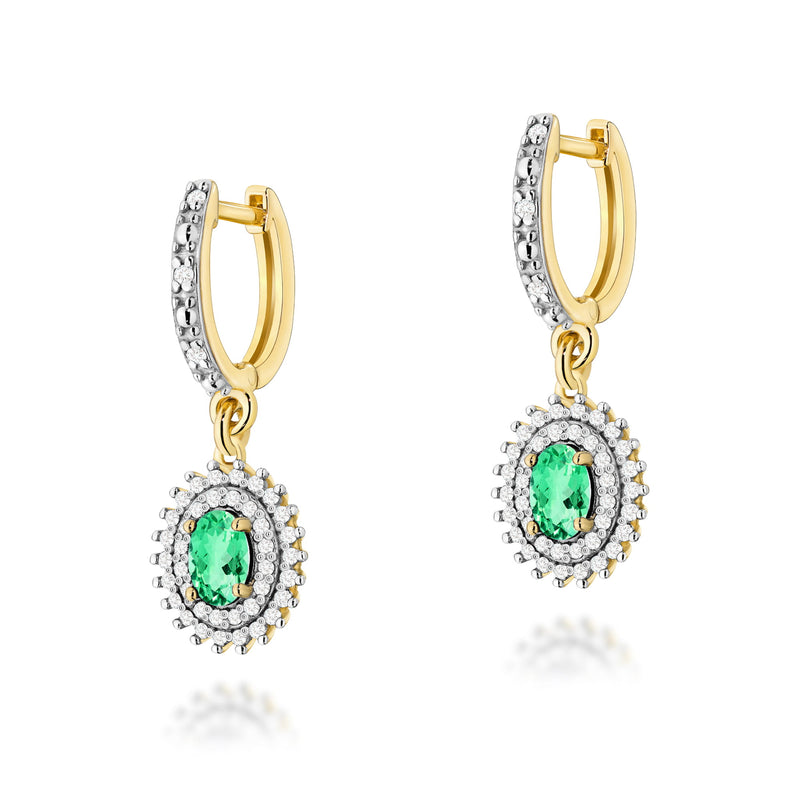 Cercei Aur 14K cu Smarald 0.40 ct si Diamante Naturale 0.44 ct — Aur galben