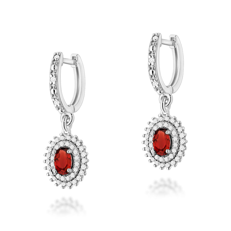 Cercei Aur 14K cu Granat 0.50 ct si Diamante Naturale 0.44 ct, imaginea 3 din 6