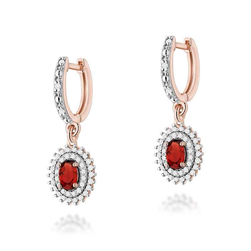 Cercei Aur 14K cu Granat 0.50 ct si Diamante Naturale 0.44 ct, imaginea 5 din 6