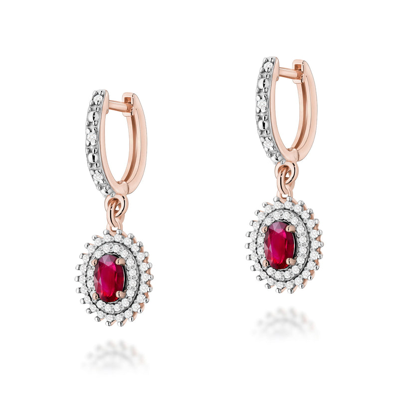 Cercei Aur 14K cu Rubin 0.60 ct si Diamante Naturale 0.44 ct, imaginea 5 din 6