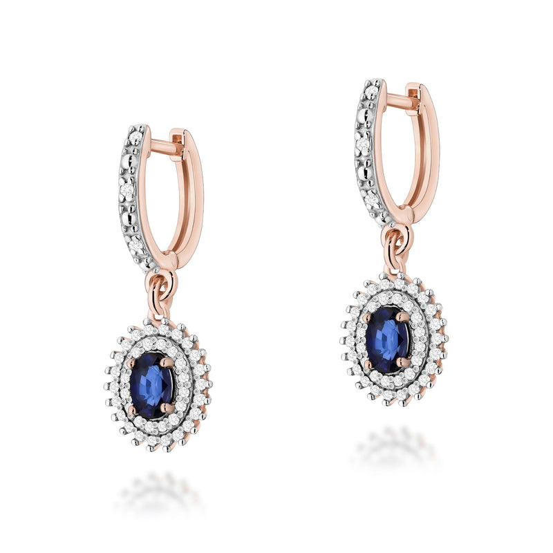 Cercei Aur 14K cu Safir 0.70 ct si Diamante Naturale 0.44 ct, imaginea 5 din 6