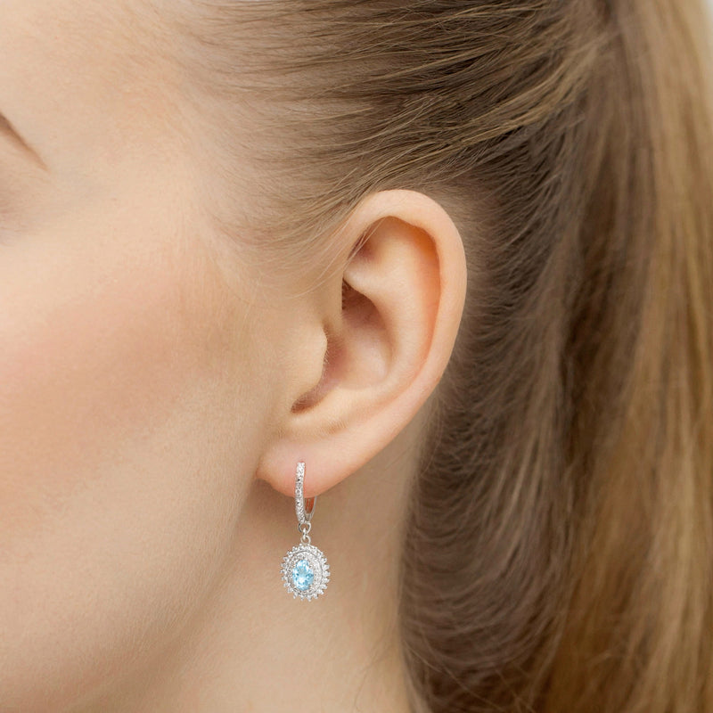 Cercei Aur 14K cu Topaz Swiss 0.50 ct si Diamante Naturale 0.44 ct, imaginea 4 din 6