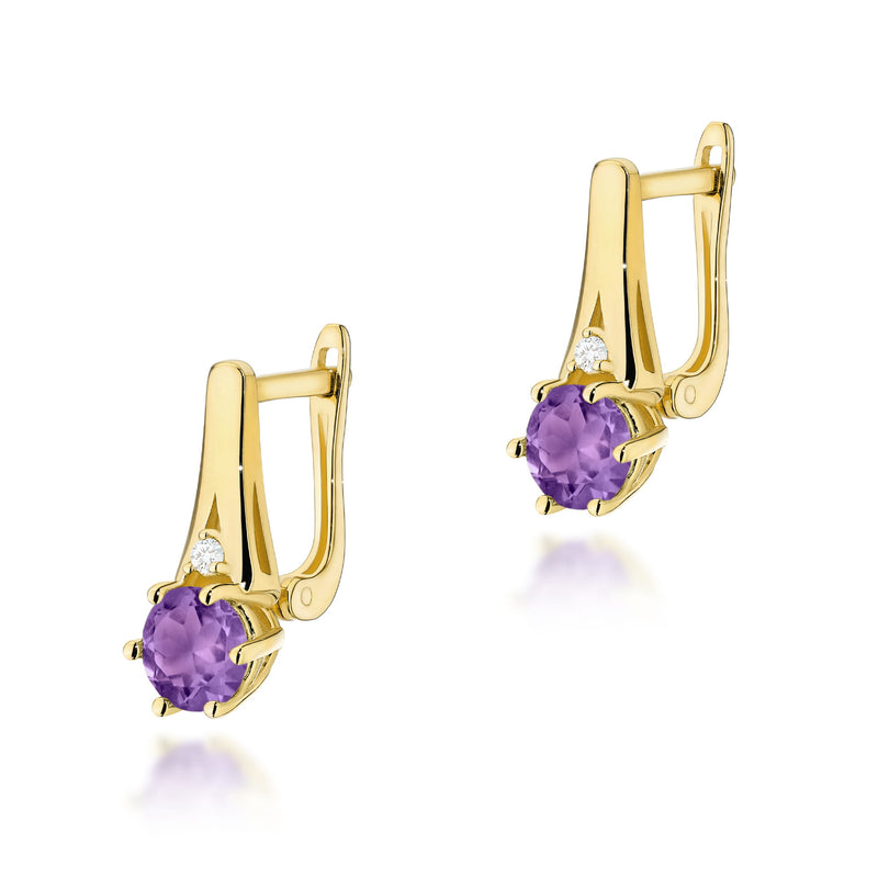 Cercei Aur 14K cu Ametist 0.50 ct si Diamante Naturale 0.03 ct — Aur galben