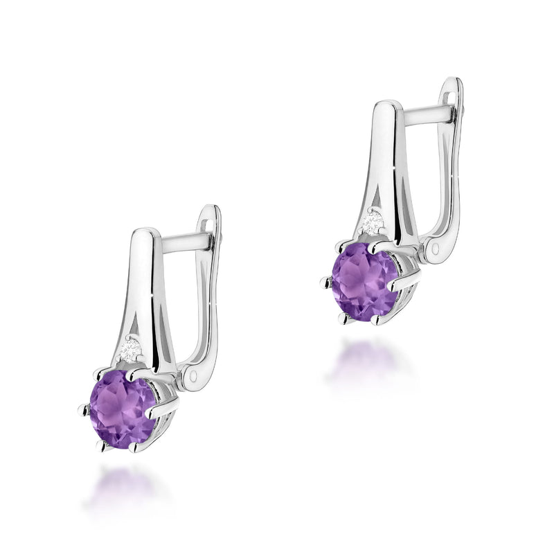 Cercei Aur 14K cu Ametist 0.50 ct si Diamante Naturale 0.03 ct, imaginea 3 din 6