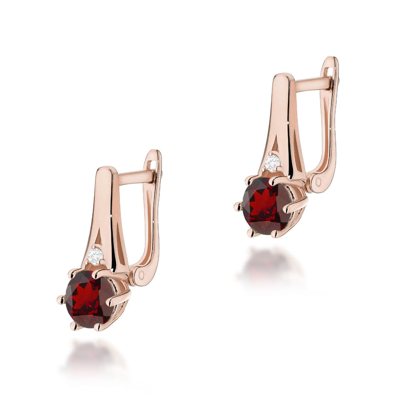 Cercei Aur 14K cu Granat 0.50 ct si Diamante Naturale 0.03 ct, imaginea 5 din 6