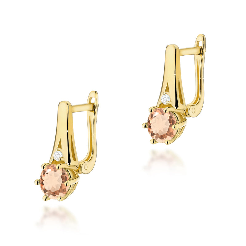 Cercei Aur 14K cu Morganit 0.40 ct si Diamante Naturale 0.03 ct — Aur galben