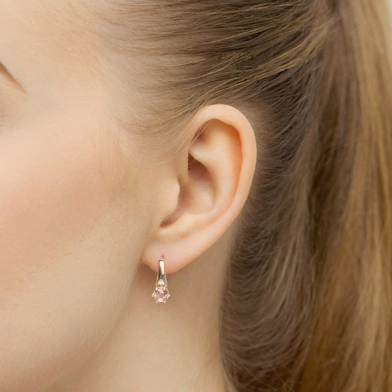 Cercei Aur 14K cu Morganit 0.40 ct si Diamante Naturale 0.03 ct, imaginea 2 din 6