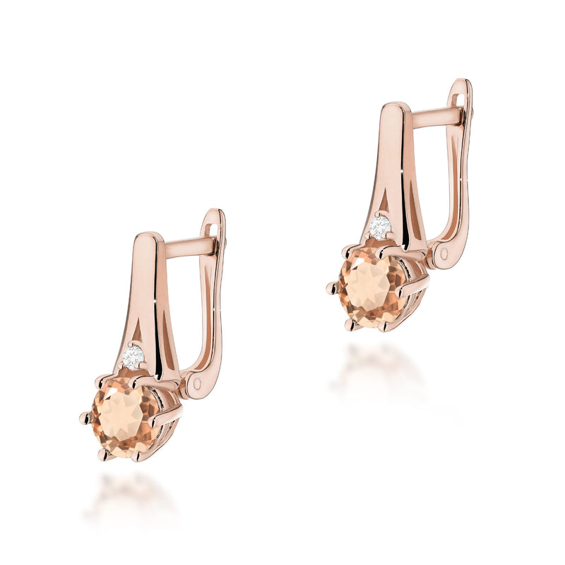 Cercei Aur 14K cu Morganit 0.40 ct si Diamante Naturale 0.03 ct, imaginea 5 din 6