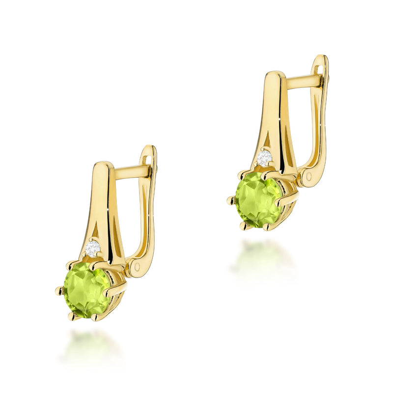 Cercei Aur 14K cu Peridot 0.60 ct si Diamante Naturale 0.03 ct — Aur galben