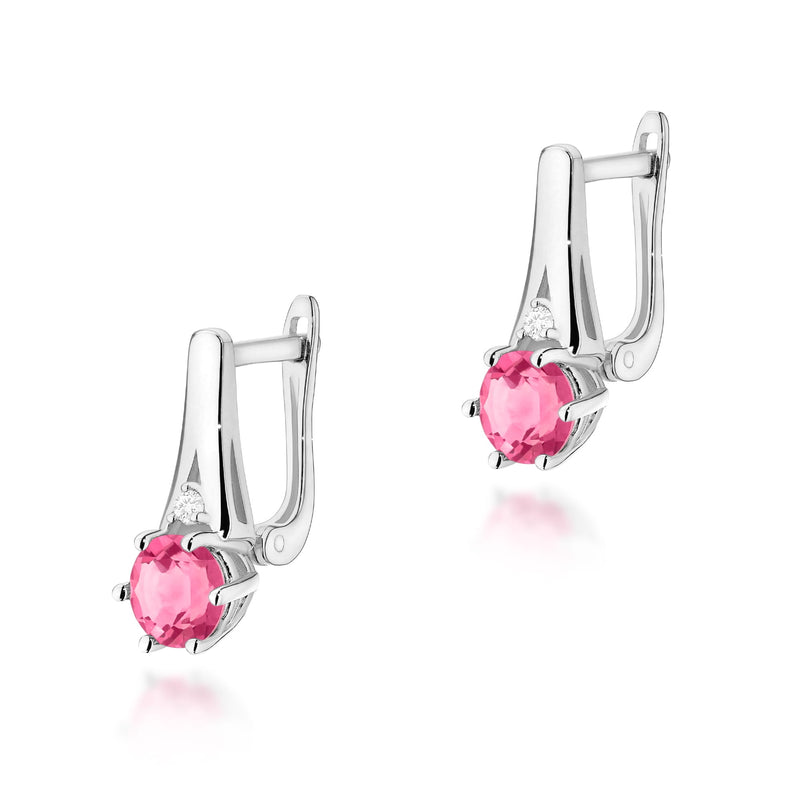 Cercei Aur 14K cu Topaz Roz 0.60 ct si Diamante Naturale 0.03 ct, imaginea 3 din 6