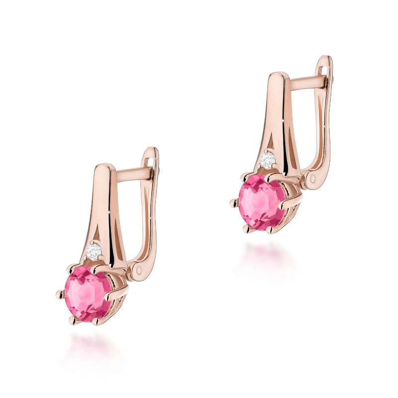 Cercei Aur 14K cu Topaz Roz 0.60 ct si Diamante Naturale 0.03 ct, imaginea 5 din 6