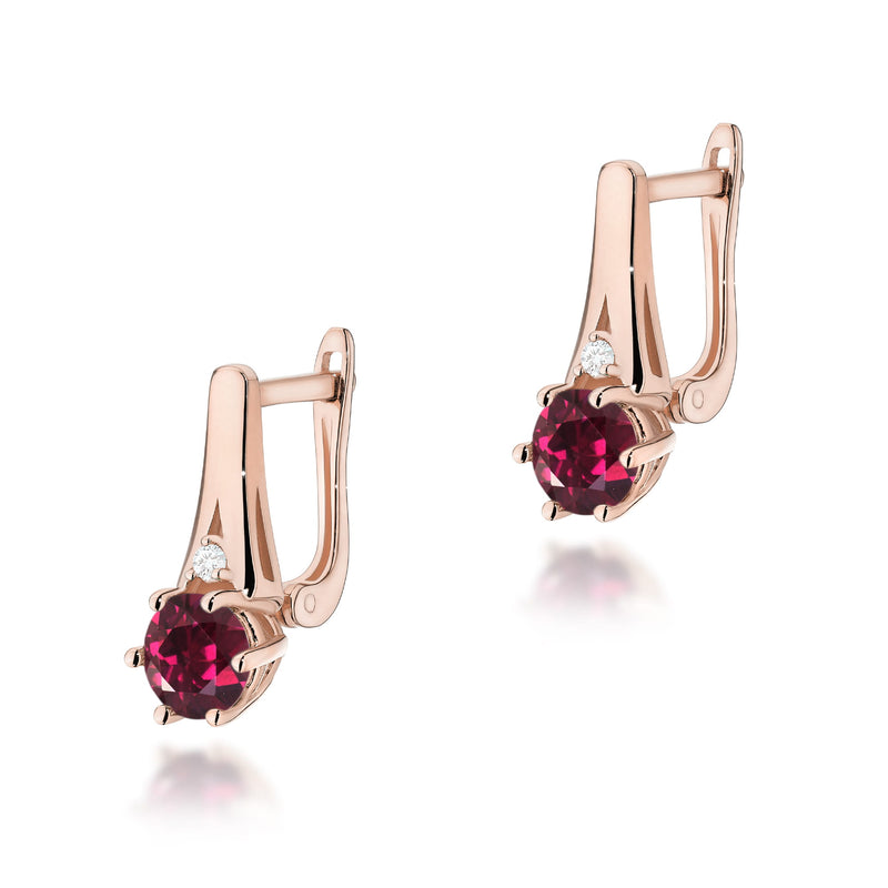 Cercei Aur 14K cu Rhodolite 0.60 ct si Diamante Naturale 0.03 ct, imaginea 5 din 6
