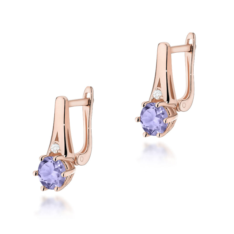 Cercei Aur 14K cu Tanzanit 0.50 ct si Diamante Naturale 0.03 ct, imaginea 5 din 6
