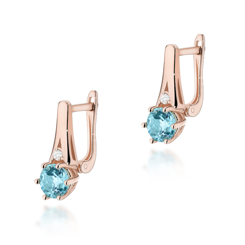 Cercei Aur 14K cu Topaz Swiss 0.50 ct si Diamante Naturale 0.03 ct, imaginea 5 din 6