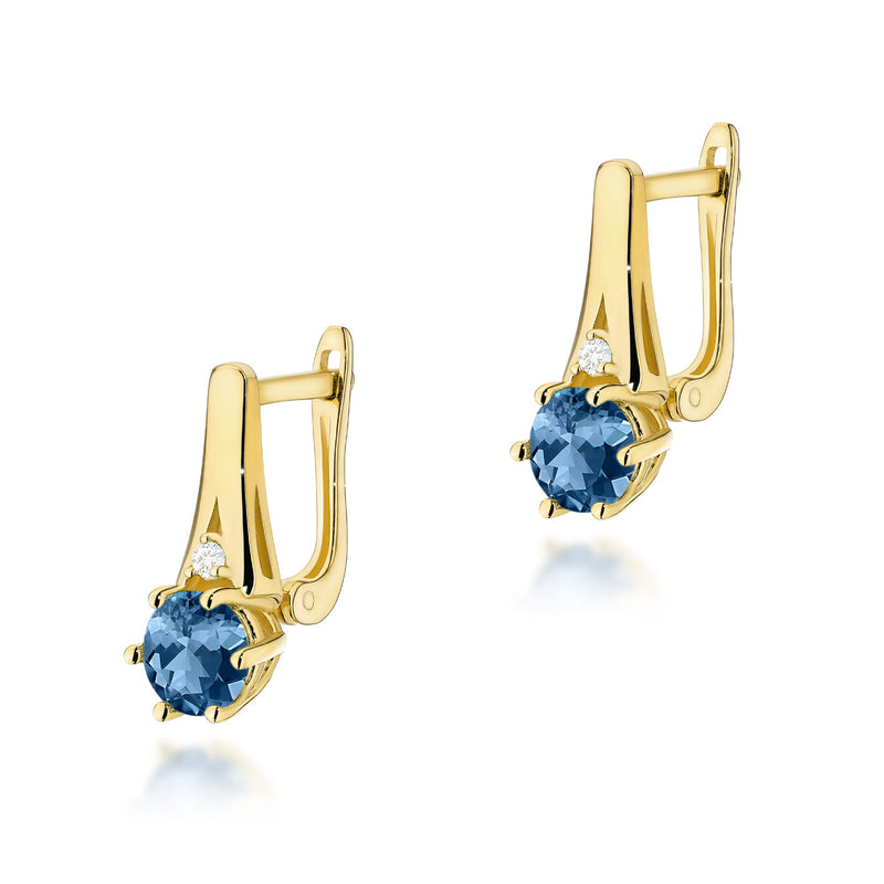 Cercei Aur 14K cu Topaz London Blue 0.50 ct si Diamante Naturale 0.03 ct — Aur galben