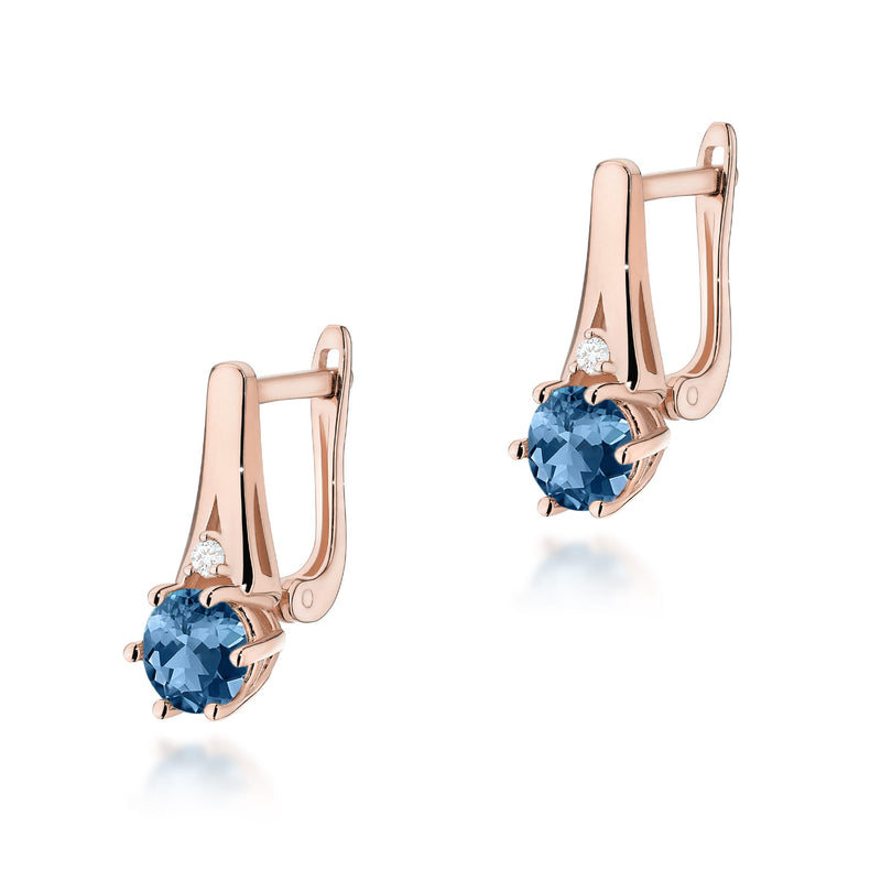 Cercei Aur 14K cu Topaz London Blue 0.50 ct si Diamante Naturale 0.03 ct, imaginea 5 din 6