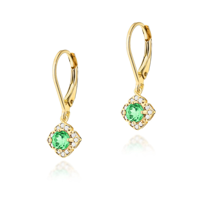 Cercei Aur 14K cu Smarald 0.30 ct si Diamante Naturale 0.06 ct — Aur galben