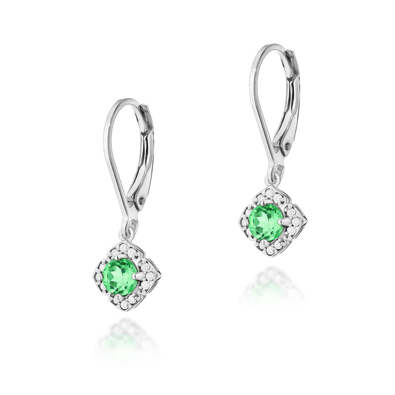 Cercei Aur 14K cu Smarald 0.30 ct si Diamante Naturale 0.06 ct, imaginea 3 din 4