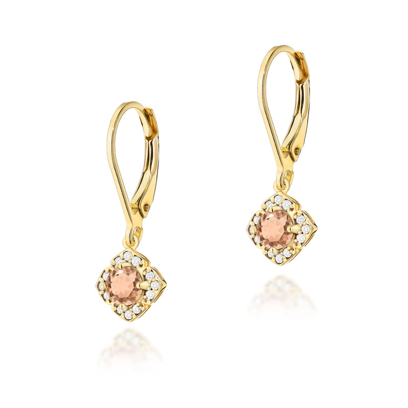 Cercei Aur 14K cu Morganit 0.25 ct si Diamante Naturale 0.06 ct — Aur galben