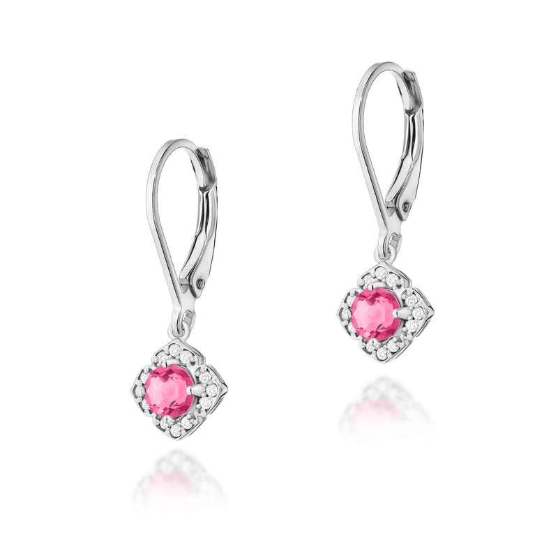Cercei Aur 14K cu Topaz Roz 0.30 ct si Diamante Naturale 0.06 ct, imaginea 3 din 4