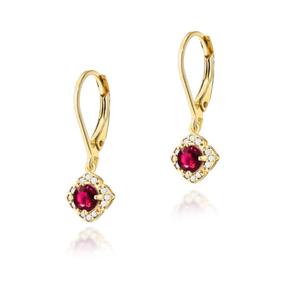 Cercei Aur 14K cu Rubin 0.30 ct si Diamante Naturale 0.06 ct