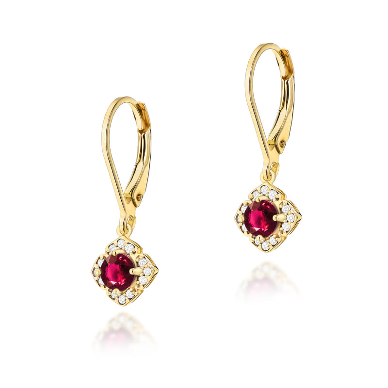 Cercei Aur 14K cu Rubin 0.30 ct si Diamante Naturale 0.06 ct — Aur galben