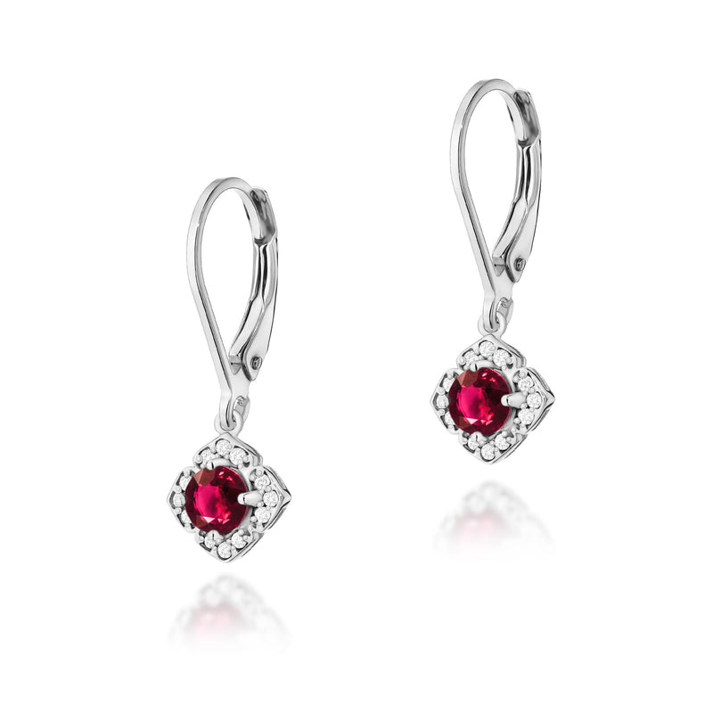 Cercei Aur 14K cu Rubin 0.30 ct si Diamante Naturale 0.06 ct, imaginea 3 din 4