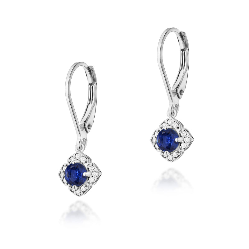Cercei Aur 14K cu Safir 0.30 ct si Diamante Naturale 0.06 ct, imaginea 3 din 4