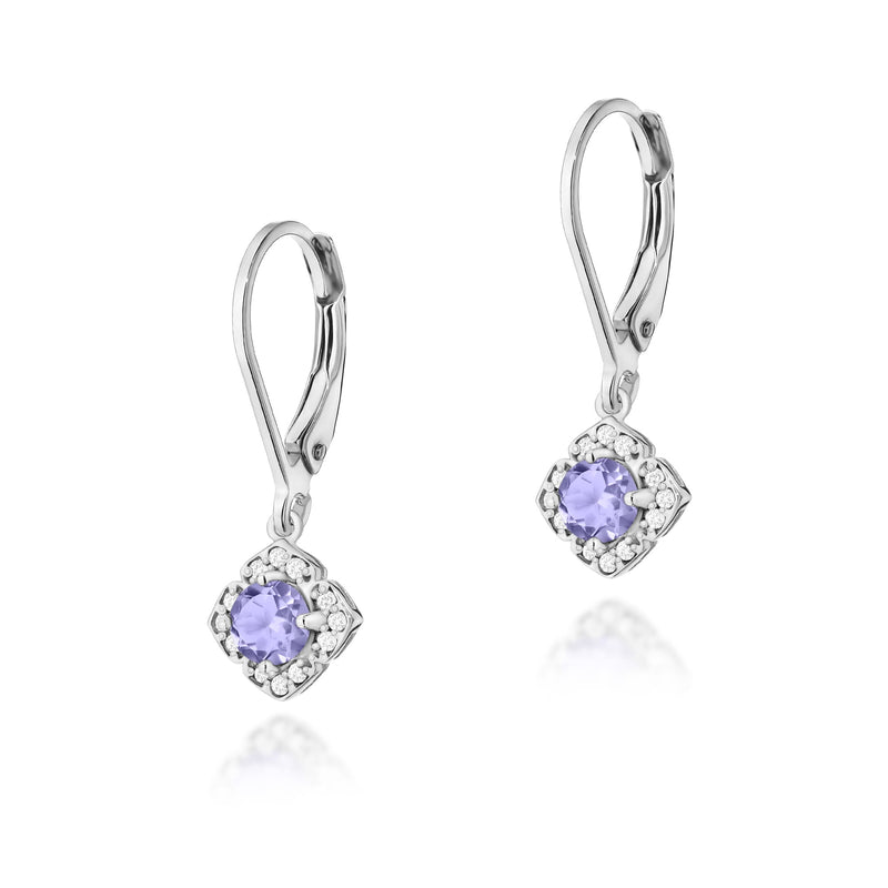 Cercei Aur 14K cu Tanzanit 0.35 ct si Diamante Naturale 0.06 ct, imaginea 3 din 4