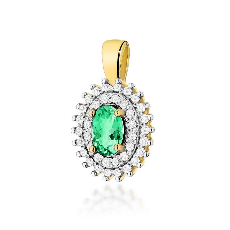 Pandantiv Aur 14K cu Smarald 0.40 ct si Diamante Naturale 0.19 ct — Aur galben