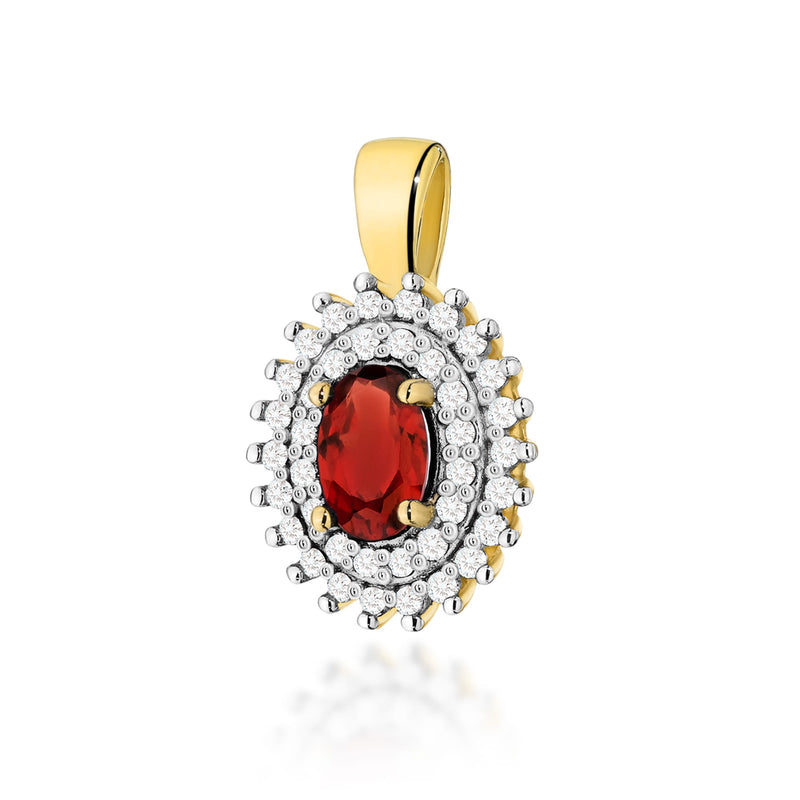 Pandantiv Aur 14K cu Granat 0.50 ct si Diamante Naturale 0.19 ct — Aur galben