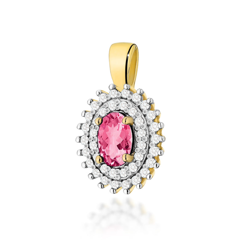 Pandantiv Aur 14K cu Topaz Roz 0.50 ct si Diamante Naturale 0.19 ct — Aur galben