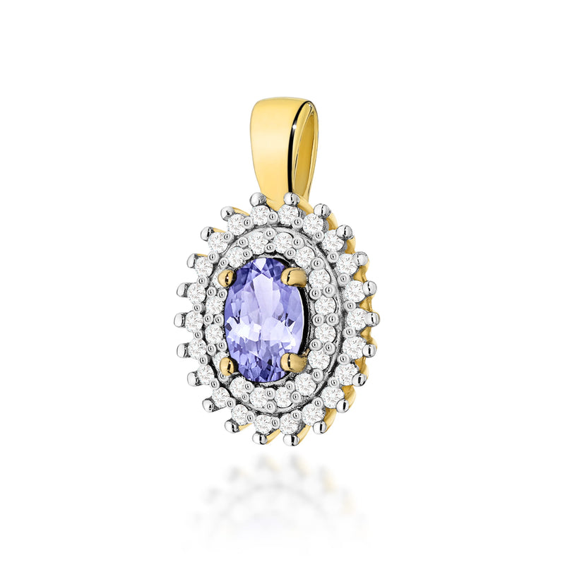 Pandantiv Aur 14K cu Tanzanit 0.40 ct si Diamante Naturale 0.19 ct — Aur galben
