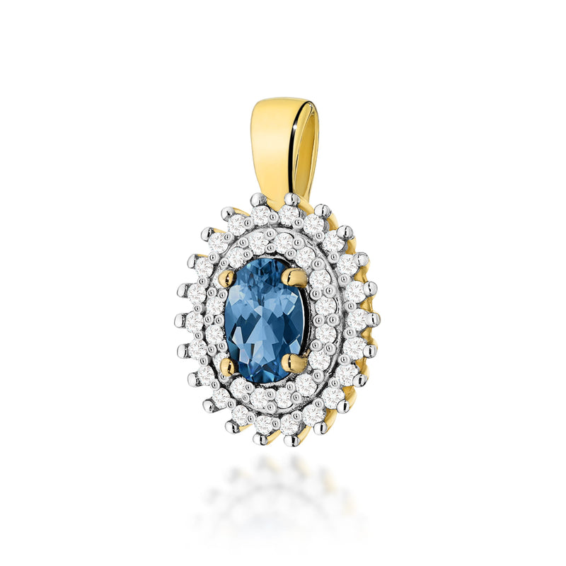 Pandantiv Aur 14K cu Topaz London Blue 0.50 ct si Diamante Naturale 0.19 ct — Aur galben